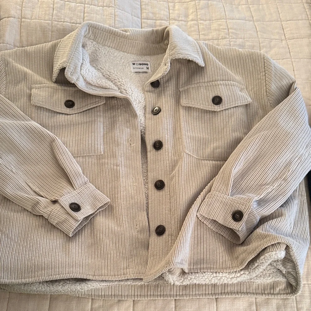 Ci Sono Beige Corduroy Sherpa-Lined Cardigan - Picture 1 of 2